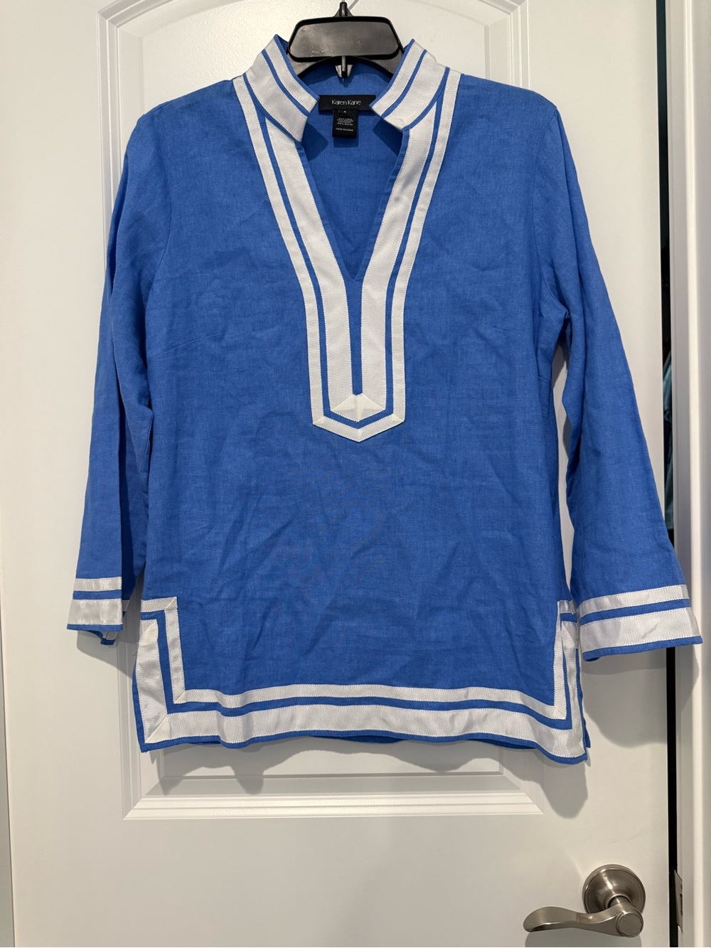 Karen Kane Blue Tunic with White Trim